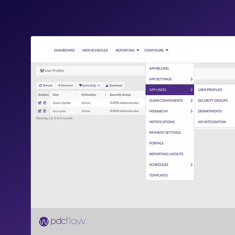 Configure App Users PDCflow